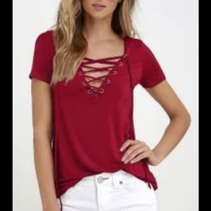Rue 21 burgundy lace up shirt